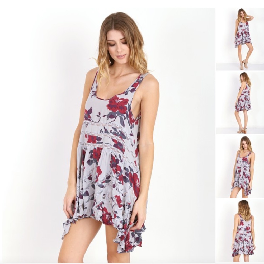 Free People Printed Trapeze Slip Dress, Viole and Lace, smoke combo color